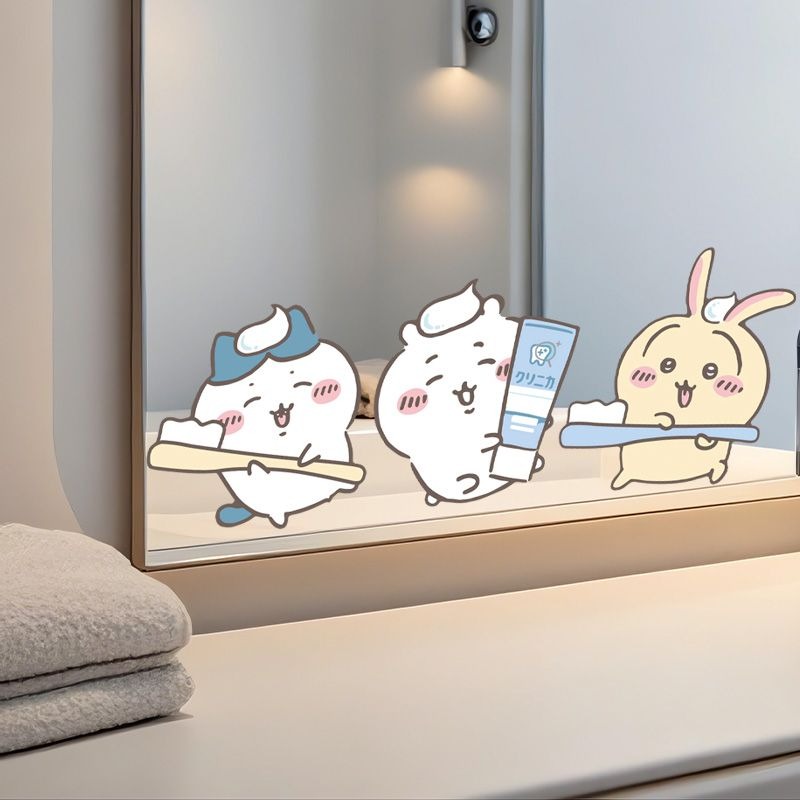 Home Edit Bathroom - Sıcak Chiikawa Ayna Çıkartmaları Güçlü Yapışkanlı
