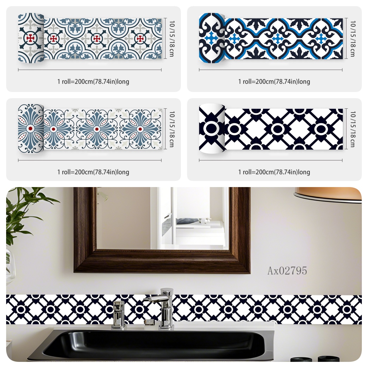 Home Bathroom Tiles Design - Boho Akdeniz Karo Kenar Çıkartması Çoklu