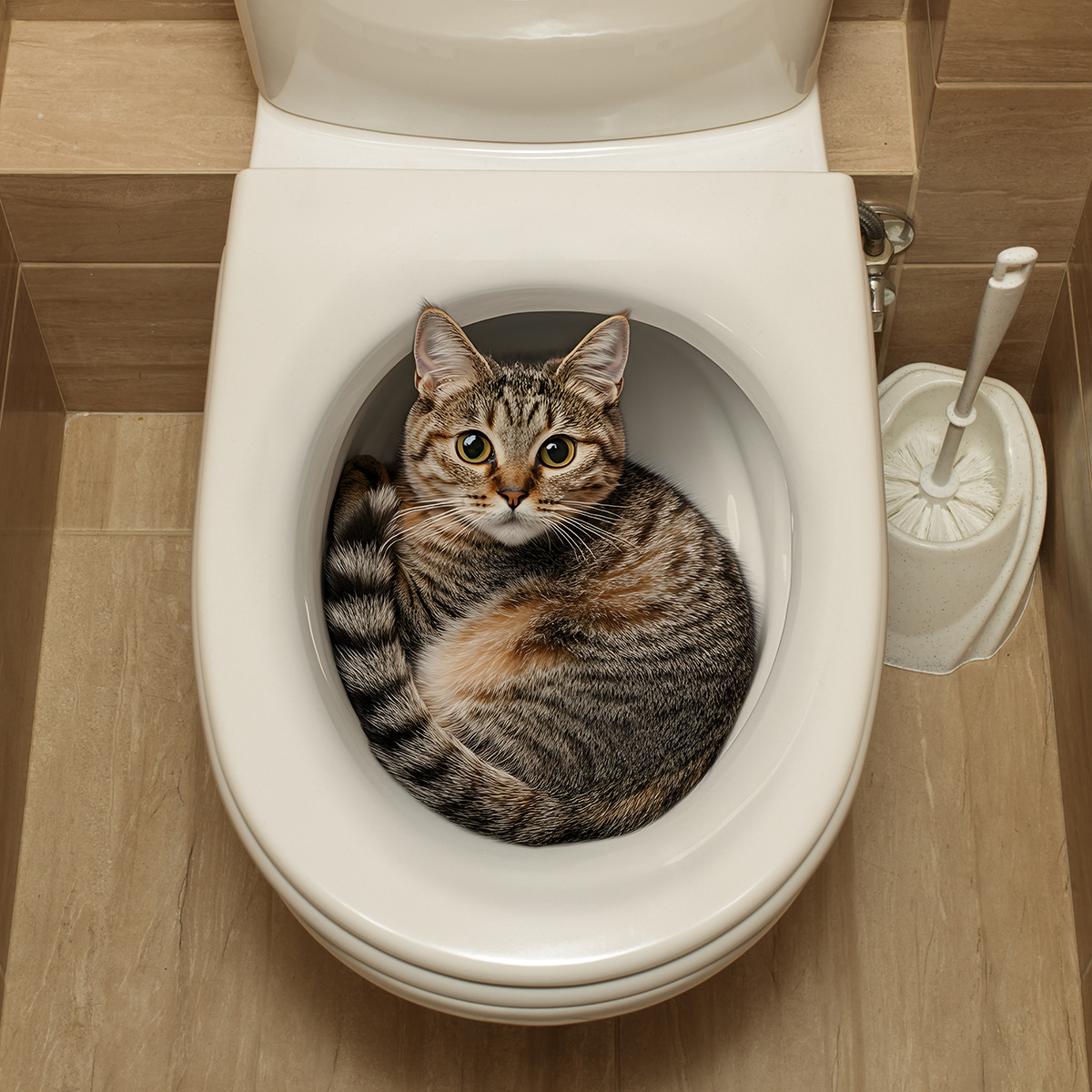 Home Center Bathroom Accessories - 3D Komik Kedi Tuvalet Etiket Banyo