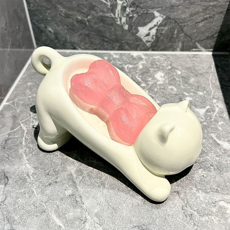 Home Center Bathroom Accessories - Sevimli Kedi Drenaj Sabunluk Konteyner Pürüzsüz